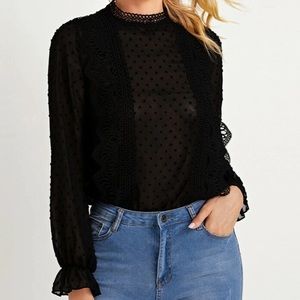 Swiss dot lace panel blouse